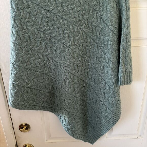 J Jill Womens Poncho Bohemian Peasant Asymmetrical Knit Sweater Green One Size - Picture 5 of 8